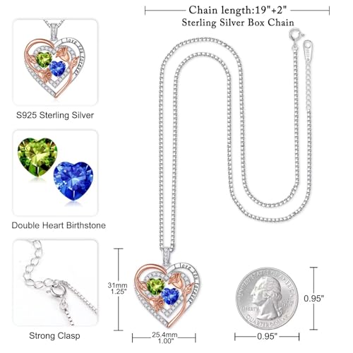 Iefil Heart Birthstone Necklace for Women - Double Birthstone Jewelry | 925 Sterling Silver, Gift Box Packaging, Anniversary Birthday Gifts for Women Wife Mom - color: 08-09-Aug-Sept Birthstone
