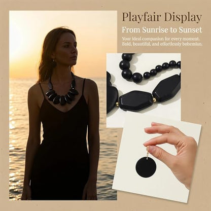 Coiris Chunky Wooden Necklace and Earring Set for Women Boho Statement Jewelry Ethnic Accessories - color: Black