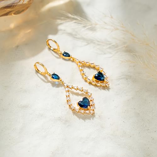 18K Gold Plated Flower Dangle Earrings for Women, Hypoallergenic Cubic Zirconia Earrings, Elegant CZ Drop Earrings, Statement Jewelry Gifts Party Fashion - style: OBS7508-Navy