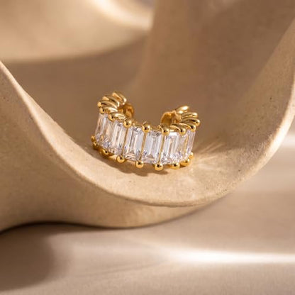 Gold Ear Cuff for Women Non Piercing | Cuff Earrings, 14K Gold Plated, Colorful Cubic Zirconia Pave, Pearl, Clover, Cartilage Earrings Trendy Jewelry, Single - color: Clear B