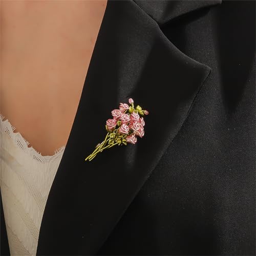 Red Rose Flower Brooches Pins for Women Men Elegant Crystal Flower Lapel Pin Retro Suit Hat Dress Accessories Wedding Valentine's Day Jewelry Gift - style: Pink