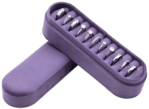 Velvet Small Multiple Ring Box Portable Organizer Display Storage | Travel Case Jewelry Earring Holder for Wedding Birthday Christmas Day (Purple) - color: Purple