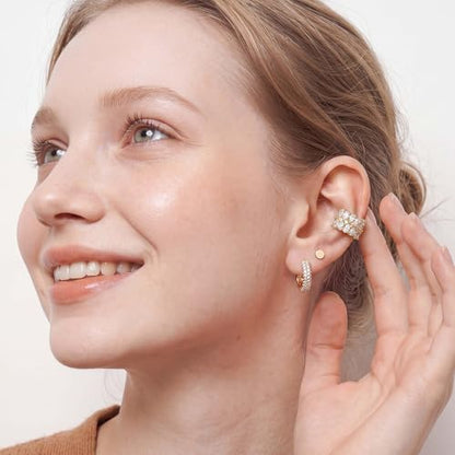 Gold Ear Cuff for Women, 14K Gold Plated Single Non-Pierced Earring with Micro-Pave Cubic Zirconia Adjustable Open Ear Clip for Daily Wear & Special Occasions - color: ear cuff-S 008