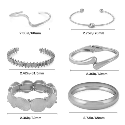 ILGANT Gold Bangle Bracelets for Women Gold Plated Chunky Cuff Bangle Bracelet Stackable Multi Layer Bangles Fashion Jewelry Set - color: Silver Bracelets