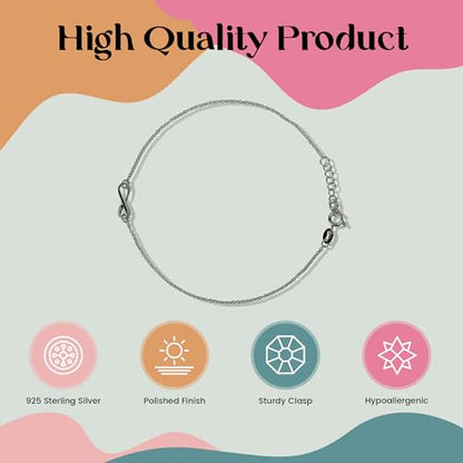 FashionJunkie4Life Sterling Silver Adjustable Link Anklet with Extension, Sterling Silver ankle bracelets for women, Summer bracelets, Foot Jewelry, Boho Jewelry for women - color: Infinity