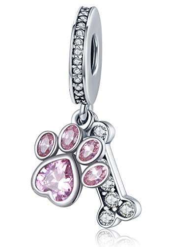 Dog Paw Charm for Charms Bracelet Pink Crystals Paved Dangle Charms Birthday Jewelry Gifts for women - style: dog charm