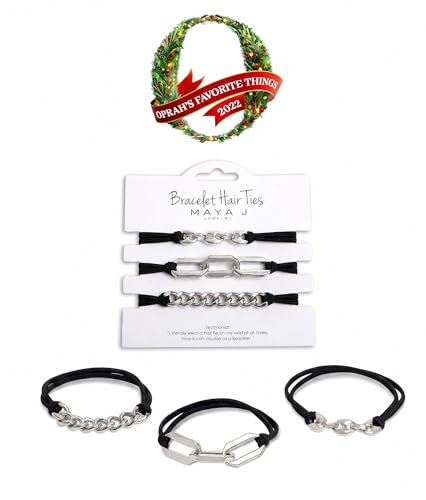 Bracelet Hair Ties With Black Elastic, Looks Cute On Your Wrist And Great In Your Hair from Maya J (Silver, Metal accents) HT33W - color: Silver, Metal Accents