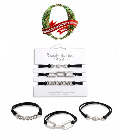 Bracelet Hair Ties With Black Elastic, Looks Cute On Your Wrist And Great In Your Hair from Maya J (Silver, Metal accents) HT33W - color: Silver, Metal Accents