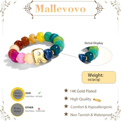 Bubble Initial Chunky Beaded Bracelet for Women Colorful Resin Bead Trendy Statement Big Stretch Bracelets Summer Beach Boho Charm Jewelry Cute Gifts for Women - color: Initial R