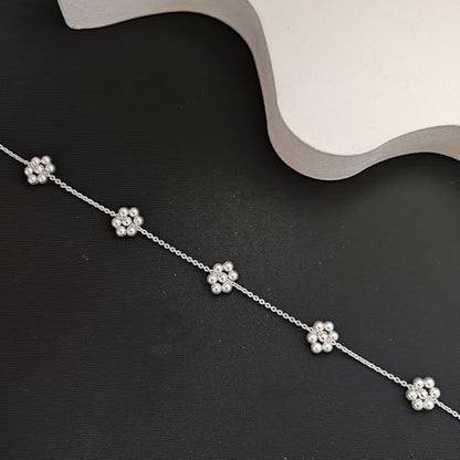 OGD Gold Pearl Necklace Set for Women 14K Plated Layered Daisy Choker Gift - color: Daisy Pearl-Silver