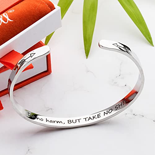 Bracelet - Gifts for Women – Inspirational, Friendships, Love, Mom, Daughters, Sisters, Christian, Graduations, Memorials & Wedding Gifts – 100+ Phrases – Stainless Steel, Gift Ready - color: BADASS Gift - Do no harm, BUT TAKE NO SH*T.