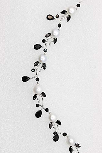 Faship Genuine 10mm Freshwater Pearls Floral Necklace Earrings Set | Premium CZ Crystal, Gorgeous, Sparkling - color: Black