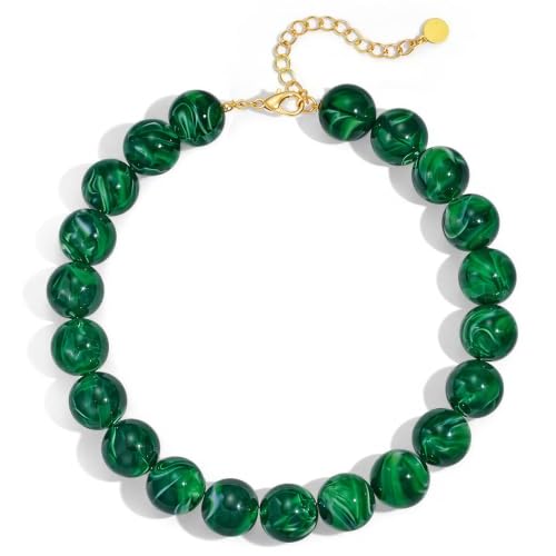 Multicolor Chunky Beaded Necklace, Statement Colorful Round Ball Beads Choker Necklace with Gold-Tone Adjustable Chain, Fashion Bold Neck Jewelry for Women - color: 20MM-Green