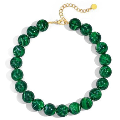 Multicolor Chunky Beaded Necklace, Statement Colorful Round Ball Beads Choker Necklace with Gold-Tone Adjustable Chain, Fashion Bold Neck Jewelry for Women - color: 20MM-Green