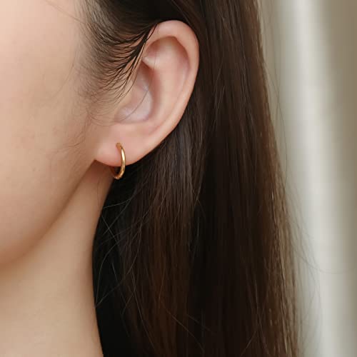 Osayia 316L Surgical Stainless Steel Small Hoop Earrings 8mm 10mm 12mm Hypoallergenic Huggie Thin Hoop Earrings Helix Lobes Hinged Sleeper Earrings Men Women for Cartilage Piercings - color: E: Gold (Diameter 8mm/10mm/12mm),3 Pairs