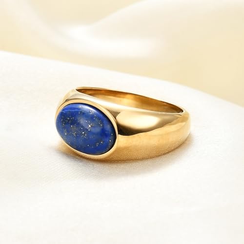 MYNENEY Signet Mens Pinky Rings Statement Wedding for Women - color: Blue-Gold