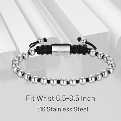 18K Gold-Plated Bracelets for Men Franco Link Chain Adjustable | Stainless Steel Bracelet, Gold Beads Bracelet, Handcrafted Braided, Mens Jewelry Birthday Gift for Men - color: Black with Silver