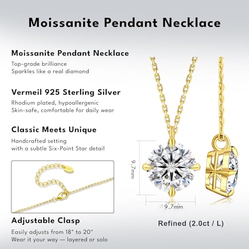 KRKC Moissanite Pendant Necklace for Women, 0.5CT/1CT/2CT/3CT/4CT Lab Created Diamond Solitaire Pendant, VVS1 Clarity D Color, Adjustable 14K White Gold Plated S925 Sterling Silver Chain, Jewelry Gift for Anniversary Valentines Christmas Day - color: Gold