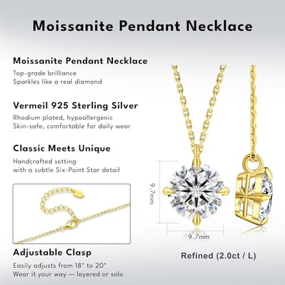 KRKC Moissanite Pendant Necklace for Women, 0.5CT/1CT/2CT/3CT/4CT Lab Created Diamond Solitaire Pendant, VVS1 Clarity D Color, Adjustable 14K White Gold Plated S925 Sterling Silver Chain, Jewelry Gift for Anniversary Valentines Christmas Day - color: Gold