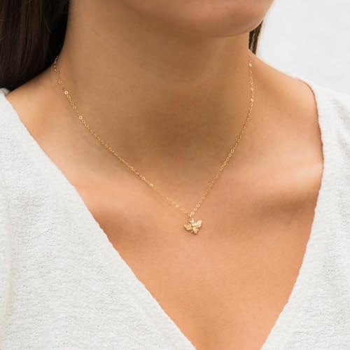 LLWOM Gold Necklace for Women-14k Gold Plated Infinity Necklace Star Of David Necklace Evil Eye Cross Pendants Heart Dainty Gold Necklace For Women - color: Gold-Bee