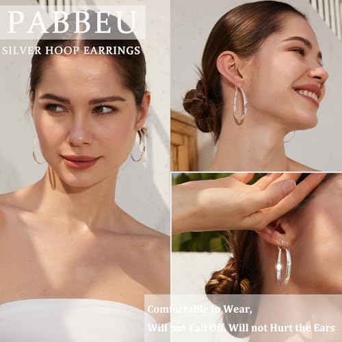 PABBEU Sterling Silver Hoop Earrings for Women, Lightweight Large Oval Hoops Earrings, Hypoallergenic Silver Hoop Earring for Women Gifts 30/40/50/60MM - color: silver 40*50mm/ 1.57*1.96in