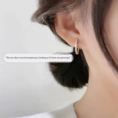 Clip On Earrings for Women 14K Gold Plated Hoop CZ Huggie Hoops Small Adjustable Non Pierced Fake Golden Earrings Invisible Hoop Clip On Earrings - color: 1 Pair Silver