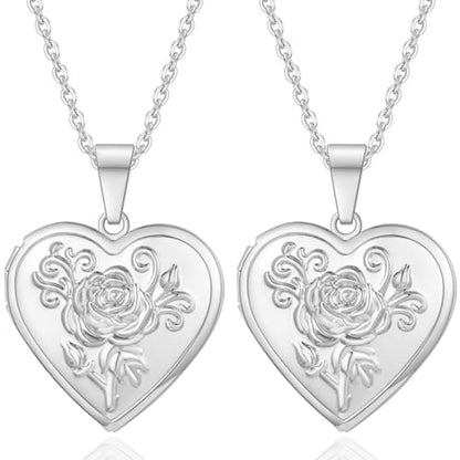 2 Pcs Locket Necklace that Holds Pictures Stainless Steel Locket Pendant Necklace Image Chain Necklaces for Women - color: Love Heart 4