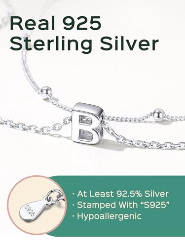 ChicSilver Layered Initial Necklace for Women, 925 Sterling Silver Personalized Letter A-Z Pendant Necklaces, Hypoallergenic Silver Choker with Adjustable 16" Rolo Chain, Dainty Birthday jewelry - style: L