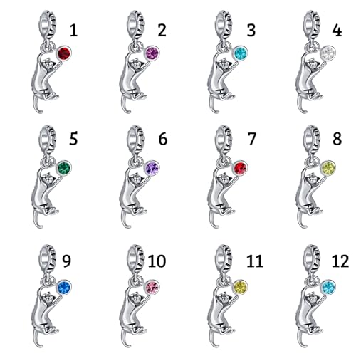 Ginger Cat Playing Tabby Dangle Charm Compatible with Pandora Charms Bracelets with CZ Birthstones for Cat Lovers Women Mother's Day - style: Sep Tabby Cat