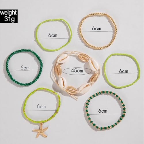 Bohemian Starfish Bracelets for Women - Adjustable Stackable Beach Bracelets, Handmade Stretchy Beaded Summer Jewelry, Perfect for Surf & Waterproof Fun - color: Green