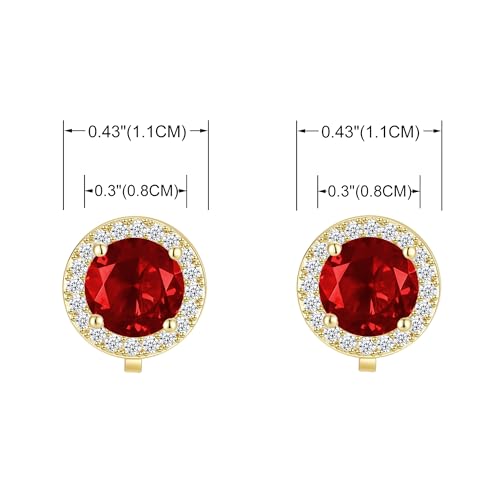 YOQUCOL 8MM Cubic Zirconia Crystal Clip On Stud Earrings Round Non Pierced Earrings for Women - color: Gold-Red