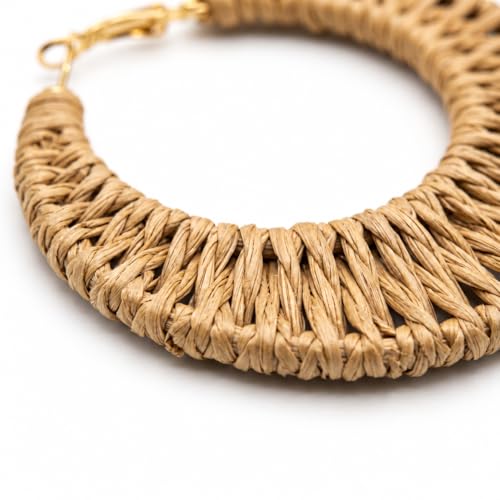 Handmade Rattan Teardrop Dangle Earrings for Women, Lightweight Boho Woven Statement Earrings with Gold Fish Hook, Natural Straw Weave Vacation Jewelry for Summer Beach - style: Open Circle Hoop