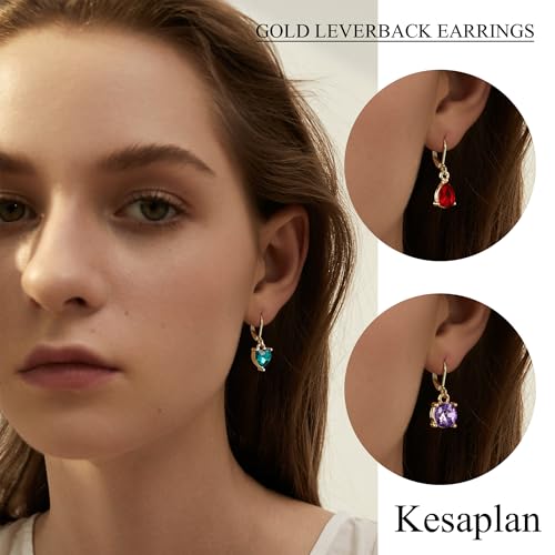 Multicolor Crystal Dangle Studs Earrings Set for Women 925 Silver Hypoallergenic Dangle Earrings Leverback Drop Earring Fashion Cubic Zirconia Leverback Stud Earring Sets Trendy Cubic Zirconia Jewelry Gifts for Women - style: 9-G