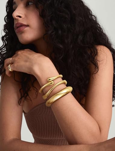 8YEARS Chunky Gold Bangle Bracelets for Women, 14k Gold Plated | Cuff Bangles, Stack Bracelet Set, Wide Trendy Fashion, Jewelry Gifts - color: C-Gold-3PCS