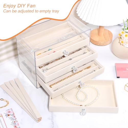 5-Drawer Necklace Organizer Box with Clear Acrylic & Velvet Lining, Beige Necklace Storage Box for Chains, Pendants, Stackable Dustproof Jewelry Holder(9.25 x 5.9 x 6.69 in)