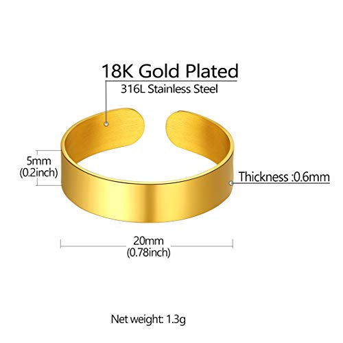 Stainless Steel Open Band Ring for Men Women 18K Gold/Black Plated Brush/Smooth Surface Rings Set Minimalist Jewelry(with Gift Box) - color: 05-Gold 5mm Smooth Surface