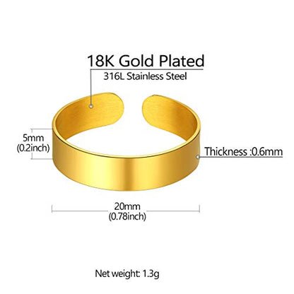 Stainless Steel Open Band Ring for Men Women 18K Gold/Black Plated Brush/Smooth Surface Rings Set Minimalist Jewelry(with Gift Box) - color: 05-Gold 5mm Smooth Surface