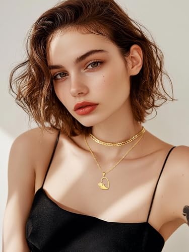 U7 Cat Pendant Necklace for Women Stainless Steel Cute Kitty Cat Jewelry Gift - style: 03-Heart Cat Set-Steel+Gold