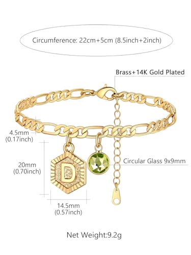Custom4U Personalized Initial Ankle Bracelets for Women 14K Gold Plated Dainty CZ Birthstone Hexagon Letter Initial Anklets for Women Adjustable Silver/Gold Foot Chain Summer Beach Jewelry Gifts - color: Gold Hexagon-D
