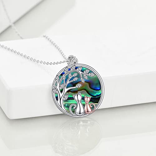 925 Sterling Silver Moon Black Cat Necklace for Women Cat Jewelry - style: D-2 Cat Tree of Life Abalone Necklace