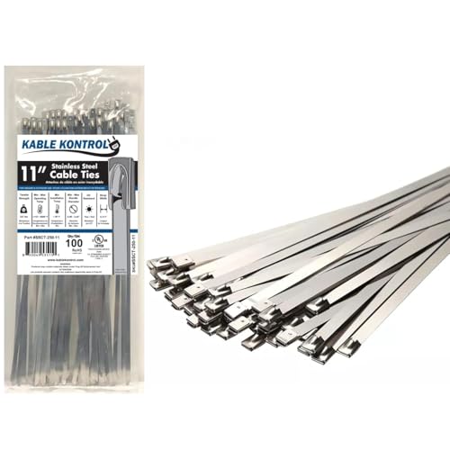 Kable Kontrol Stainless Steel Metal Zip Ties 11 Inch 100 Pcs HD 350Lbs Test | Heavy Duty Steel Cable Ties, Self-locking, Multi-Purpose, Outdoor and Indoor Use, High Temperature, Corrosion Resistant - size: 11" - 350 Lbs - 100 Pcs