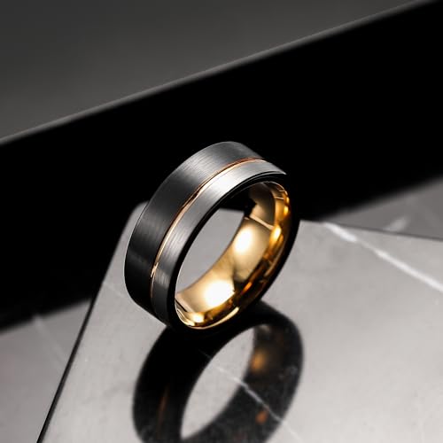 King Will Mens Tungsten Carbide Wedding Band with Groove Design | 6/7/8mm Width, Grooved, Comfort Fit, Everyday Wear - color: 8mm