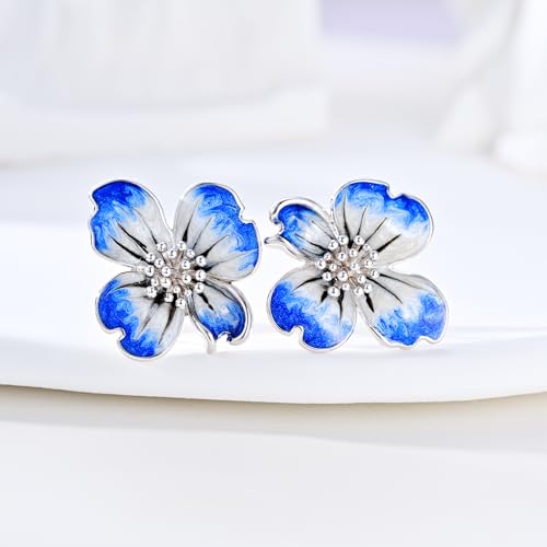 Clip on Earrings Women, 14K Gold Plated Earrings for Sensitive Ears, Fashion Women's Earrings Jewelry Birthday Gift for Wife Grandma Daughter Girls on Christmas Thanksgiving - color: Silver Blue Earrings