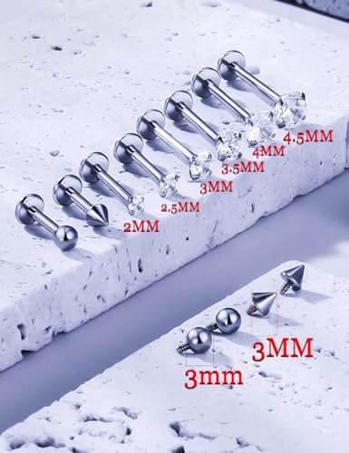 16G Medusa Piercing Jewelry Surgical Steel Labret Jewelry Monroe Lip Rings Different Size Tragus Nail Conch Cartilage Helix Earring Stud Bar Length 6mm 8mm 10mm 12mm - color: Silver 16G Studs Piercing Jewelry