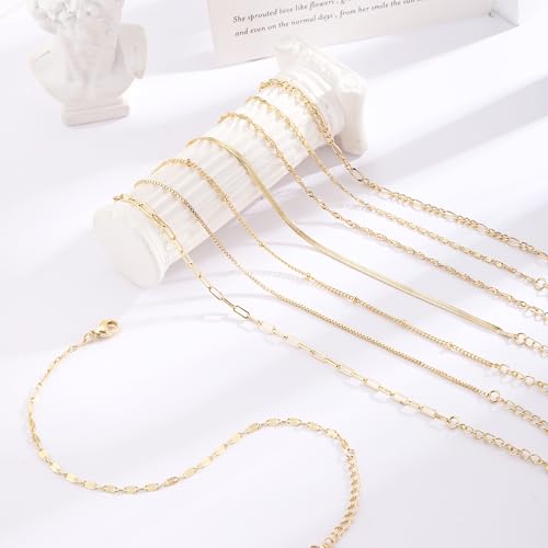 Cuzmly Bracelets for Women, Waterproof 14K Gold/Silver Plated Stackable Bracelets for Women Non Tarnish Trendy Dainty Paperclip Figaro Box Herringbone Hand Chain Bracelet Pack Stack Adjustable Jewelry for Women - style: 8 Box