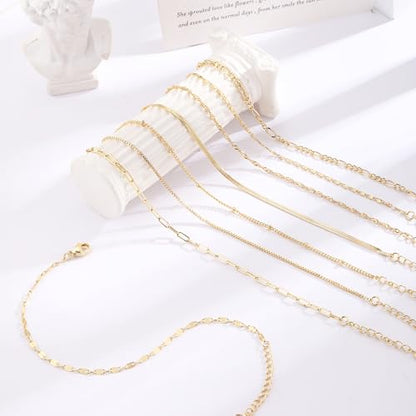 Cuzmly Bracelets for Women, Waterproof 14K Gold/Silver Plated Stackable Bracelets for Women Non Tarnish Trendy Dainty Paperclip Figaro Box Herringbone Hand Chain Bracelet Pack Stack Adjustable Jewelry for Women - style: 8 Box
