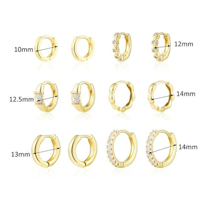 Wgoud Small Gold Hoop Earrings Set for Women, 6 Pairs 14K Gold Plated Hypoallergenic Lightweight Huggie Hoops Earrings, Trendy Cartilage Cubic Zirconia Earrings for Women Gifts. - color: A-Gold
