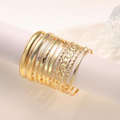 LETFLY Stackable Bangle Bracelet Set for Women, Multi Layer 14K Gold Plated Bangle Set Boho Jewelry Gifts for Womens - style: Set C