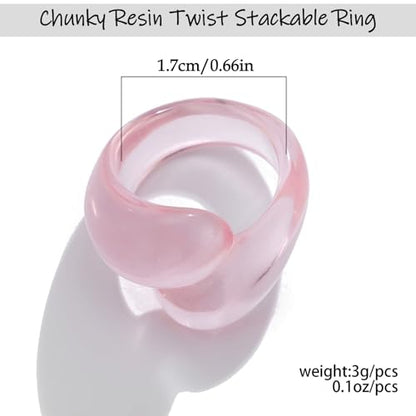 Chunky Resin Twist Stackable Ring for Women,Boho Cute Multicolor Thick Acrylic Statement Ring Trendy Aesthetic Y2k Colorful Knuckle Finger Jewelry - color: Pink