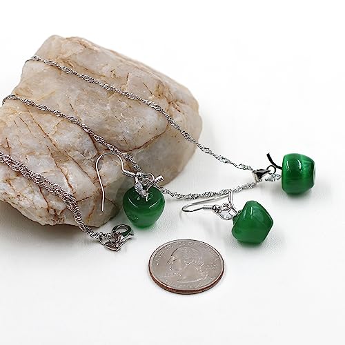 Uloveido Apple Necklace and Earrings Set for Women Cute Apple Jewelry Set for Teacher Mom YL007 - color: Dark Green
